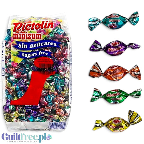 Pictolin Minizum 1kg - owocowe landrynki bez cukru, kolorowe, duże opakowanie by Pictolin (pictolin-minizum-owocowe-landrynki-bez-cukru-na-wage)