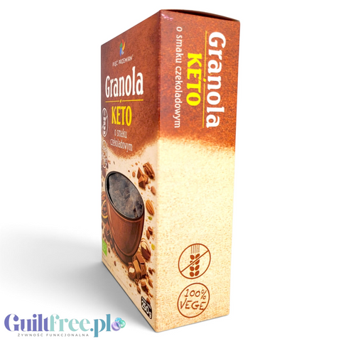 Opakowanie Guiltfree Pięć Przemian Granola KETO czekoladowa bezglutenowa BIO 250g na białym tle