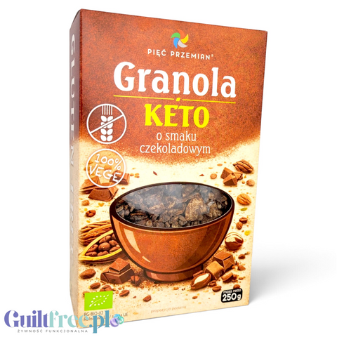 Opakowanie Guiltfree Pięć Przemian keto granoli czekoladowej bezglutenowej z orzechami i nasionami