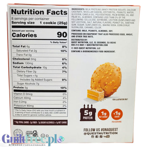 Tabela wartości odżywczych ciastek Guiltfree Quest Frosted Cookies Peanut Butter Cake z informacją o 90 kcal i 5g białka