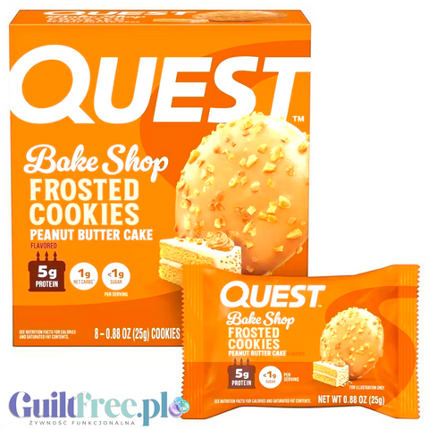 Opakowanie ciastek Guiltfree Quest Frosted Cookies Peanut Butter Cake z polewą i kawałkami orzechów
