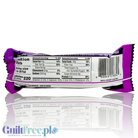 Tabela wartości odżywczych na opakowaniu batona proteinowego Guiltfree Quest Nutrition Stacks Brownie a la Mode