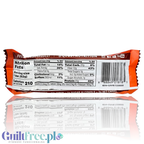 Tylna strona opakowania batona proteinowego Guiltfree Quest Overload Nutty By Nature z tabelą wartości odżywczych