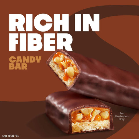 Guiltfree Quest Nutrition Peanutty Caramel protein candy bar showing cross-section with peanuts, caramel, and chocolate