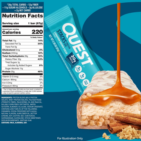 Guiltfree Quest Stacks baton proteinowy o smaku cynamonki z brązowym cukrem, polewą i chrupiącym wnętrzem