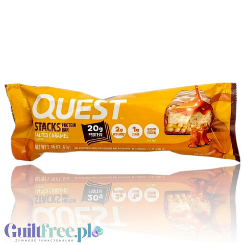 Guiltfree Quest Stacks Salted Caramel to wielowarstwowy baton proteinowy o smaku maślanego toffi i słonego karmelu.