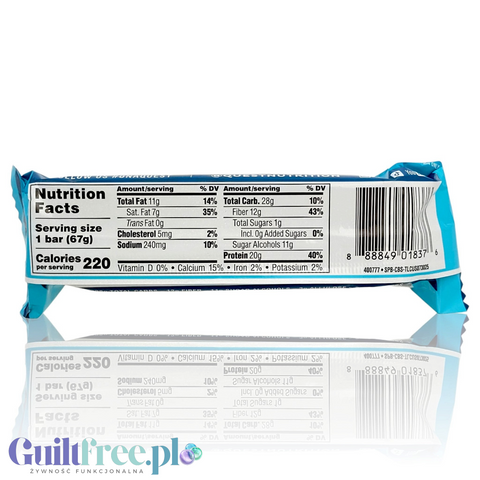 Tabela wartości odżywczych na opakowaniu batona proteinowego Guiltfree Quest Stacks Cinnamon Brown Sugar