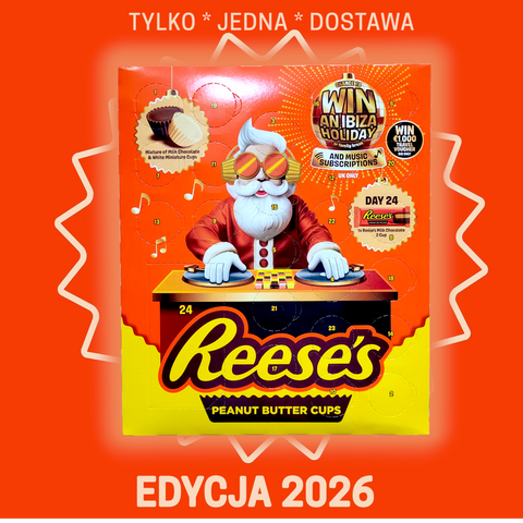 Kalendarz adwentowy Guiltfree Reese's 2026 z pomarańczowym opakowaniem, DJ Mikołajem i czekoladkami z masłem orzechowym