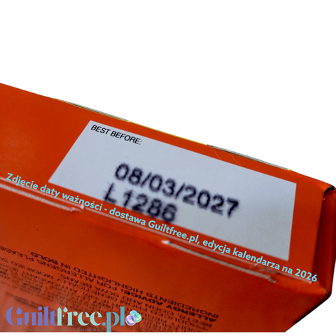 Data przydatności do spożycia na pomarańczowym opakowaniu kalendarza adwentowego Reese's ze sklepu Guiltfree