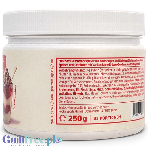 Słoik wegańskiego aromatu w proszku Guiltfree Rocka Nutrition o smaku Spaghetti Eis z etykietą informacyjną.
