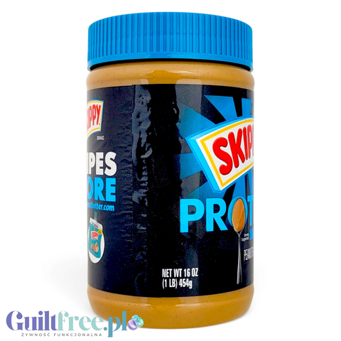 Guiltfree Skippy Peanut Butter Blended with Plant Protein w plastikowym słoiku z niebieską nakrętką