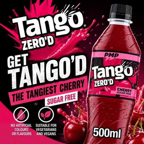 Napój gazowany Guiltfree Tango Sugar Free Cherry 500ml o intensywnym smaku wiśniowym bez dodatku cukru i kalorii