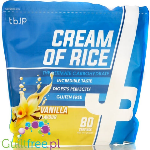 Opakowanie Guiltfree TBJP Cream of Rice o smaku waniliowym, bezglutenowy kleik ryżowy dla sportowców, 2kg