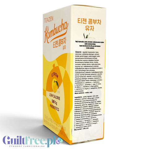 Opakowanie Guiltfree TEAZEN Kombucha Citron, koreański napój instant z ekstraktem z cytryny i kulturami bakterii.