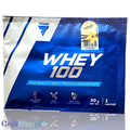Guiltfree Trec Nutrition Whey 100 vanilla protein powder single-serving sachet in blue packaging