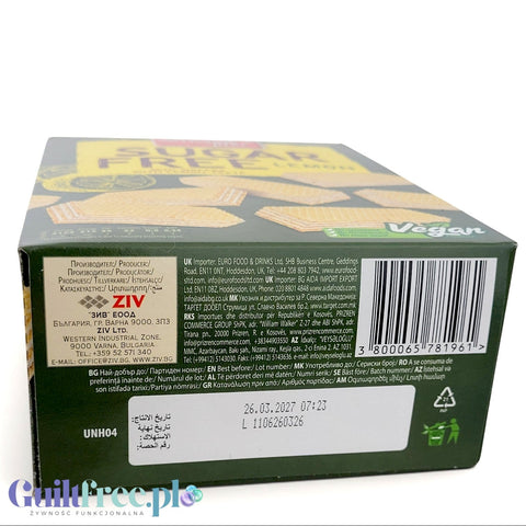 Tył opakowania wegańskich wafelków cytrynowych bez cukru Sweet Plus Sugar Free Lemon z oferty sklepu Guiltfree.