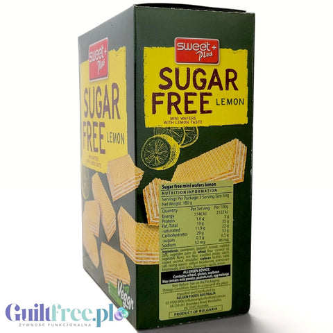 Opakowanie wegańskich mini wafelków cytrynowych Guiltfree Sweet Plus bez dodatku cukru o wadze 180g