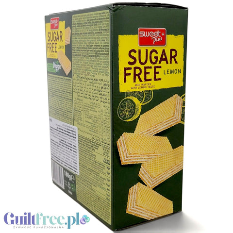 Opakowanie wegańskich mini wafelków cytrynowych Sweet Plus Sugar Free w ofercie Guiltfree bez dodatku cukru