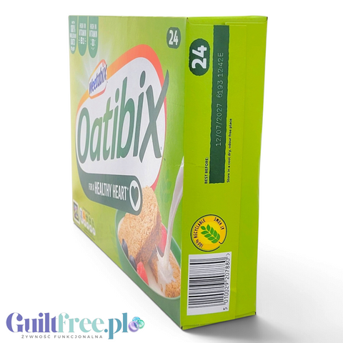 Opakowanie płatków owsianych Weetabix Oatibix marki Guiltfree, 24 pełnoziarniste brykiety śniadaniowe w zielonym pudełku