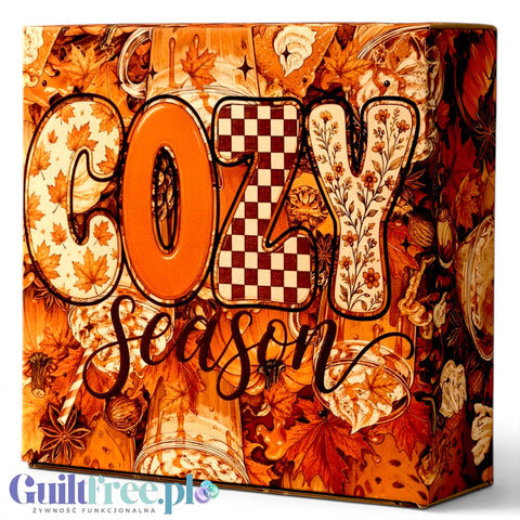 Zestaw 6 kropelek smakowych Guiltfree Funky Flavors Sweet w jesiennym pudełku z grafiką liści i napisem Cozy Season