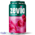 Puszka napoju gazowanego Zevia Cran-Raspberry o smaku malinowo-żurawinowym, bez cukru i kalorii, na czarnym tle.